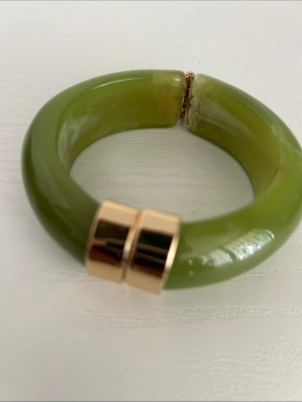 Green Resin Bangle Bracelet with Gold Accent
